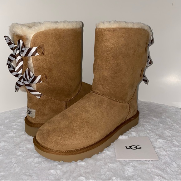 UGG Shoes - UGG Boots New Bailey Bow Diagonal Stripes size 9 Chestnut color